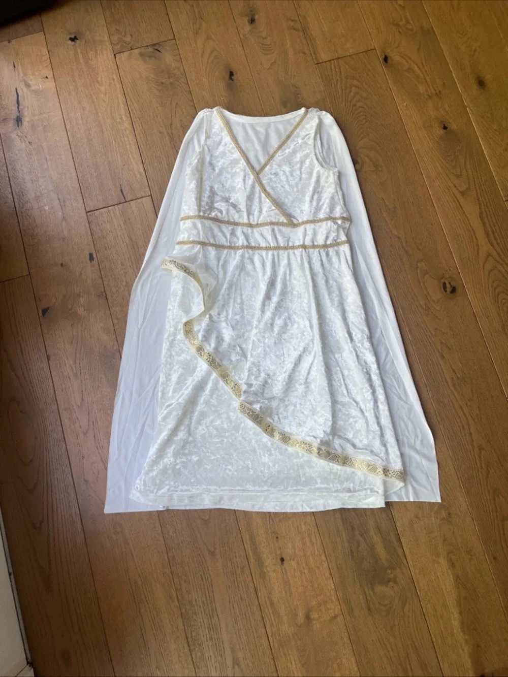 Greek costume Girls Medium White Velvet and Gold Goddess Costume Dress with Cape